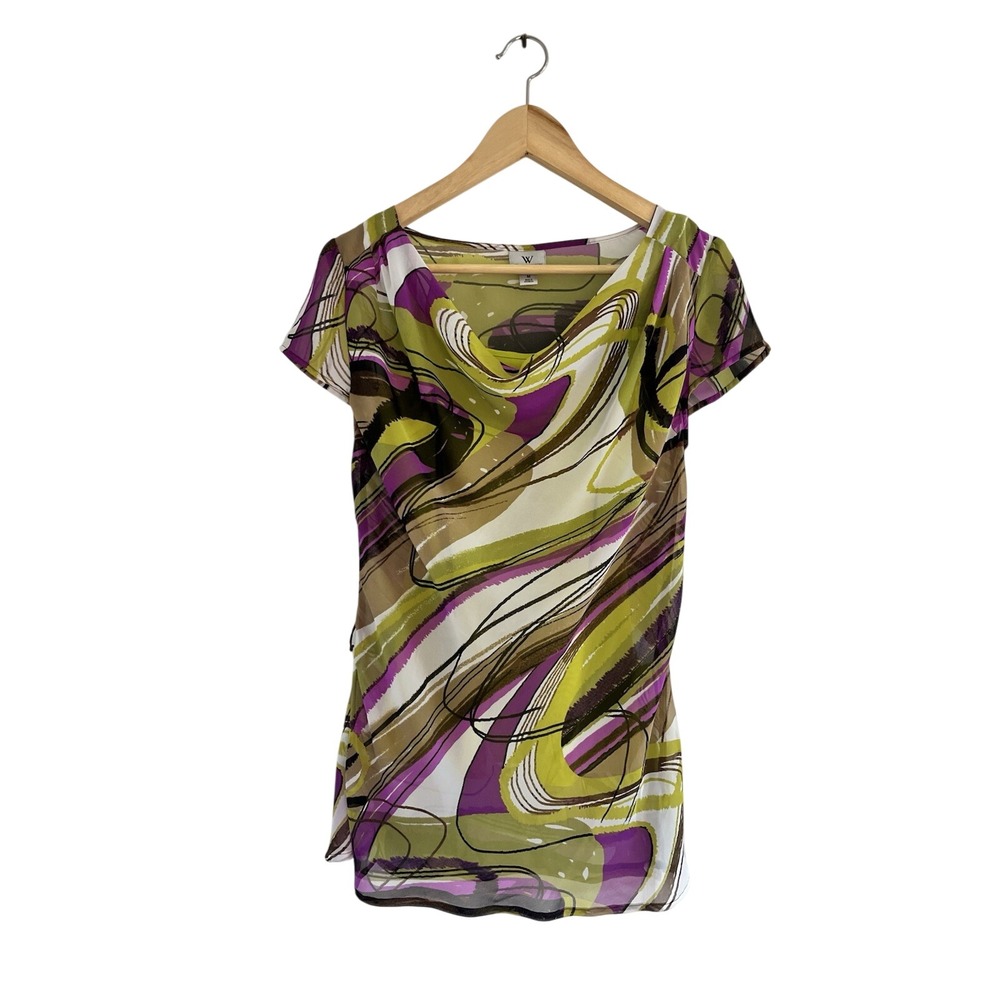 VTG Worthington Blouse Multicolored Belted Top Whimsigoth Funky Y2K 90s‎ - Picture 2 of 11